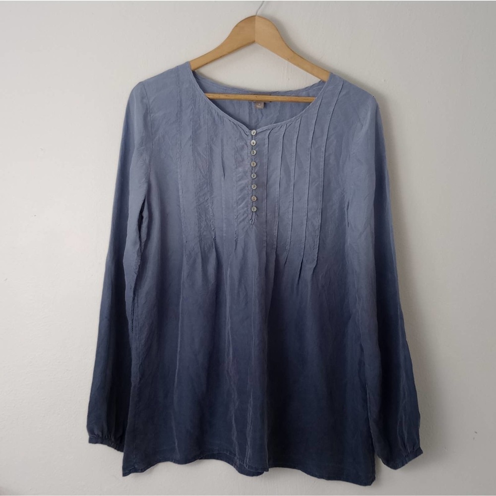 J. JILL 100% Silk Blue Ombre Boho Peasant Blouse Size Small Long Sleeve